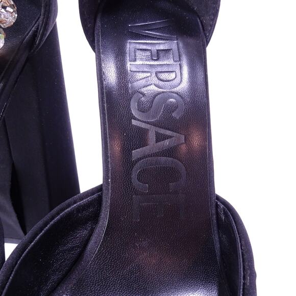 Versace Aevitas Medusa Satin Leather Crystal Charm Double Platform Sandals Sz 37 - Picture 14 of 16